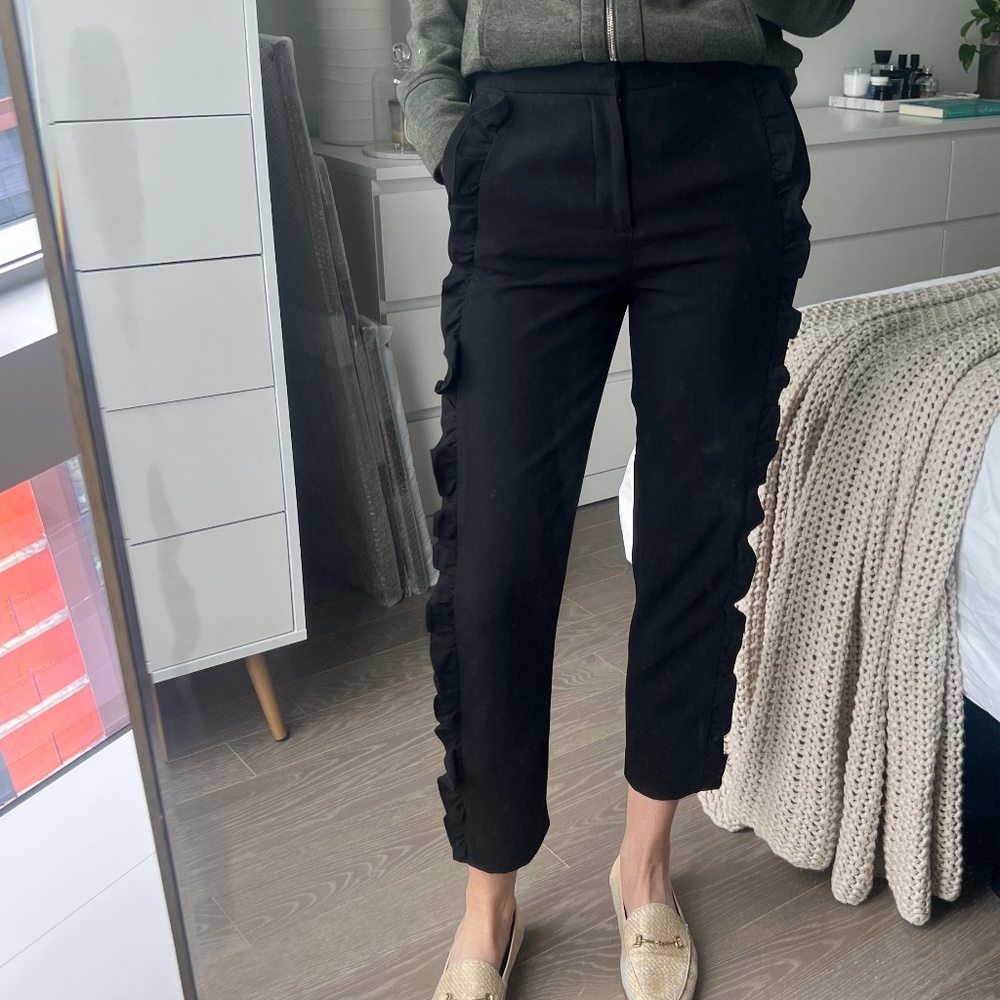 Zara trousers, black, ruffle detail, size XS